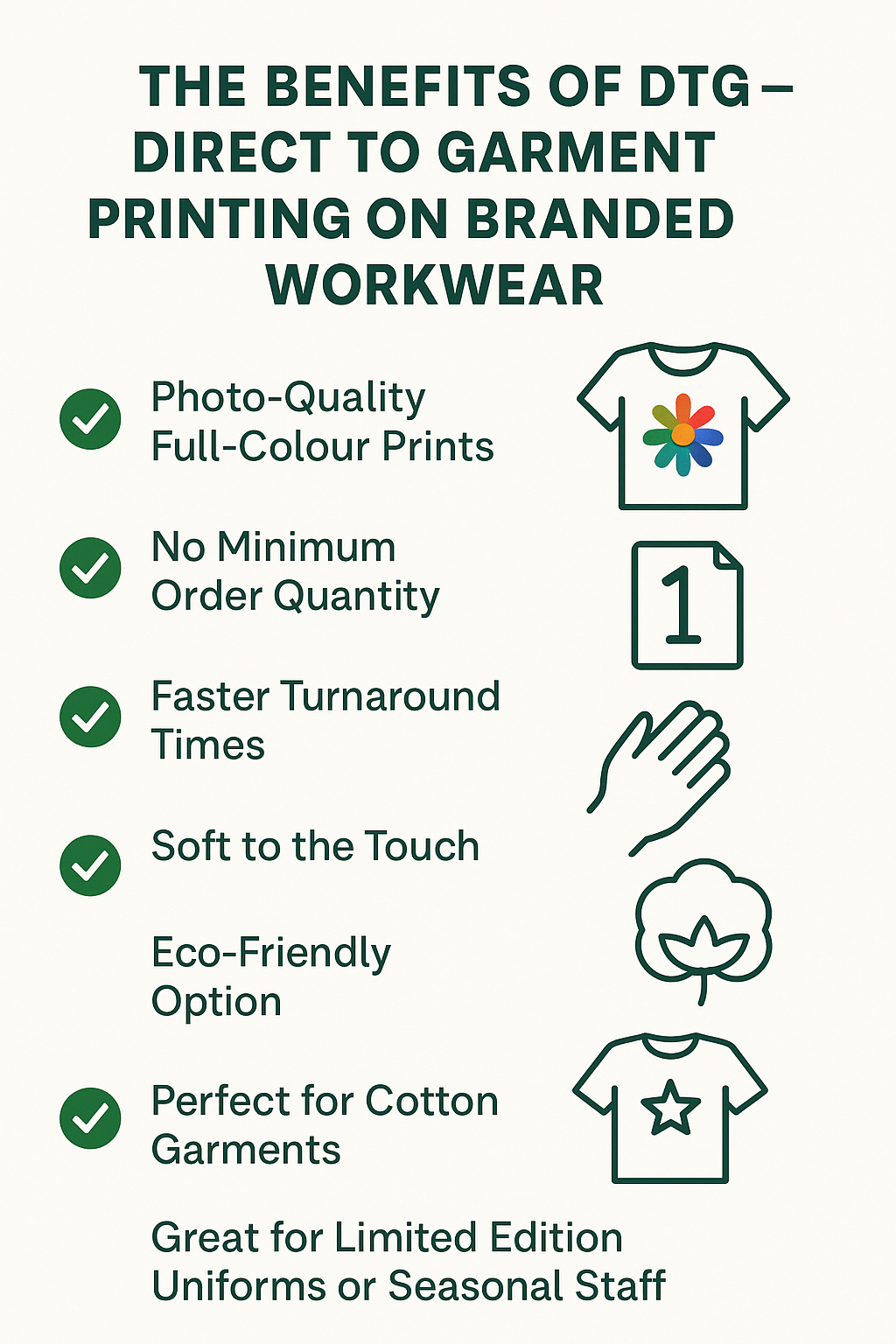 Image of Benefits of Direct to Garment Print Flyer - Color Coded Workwear