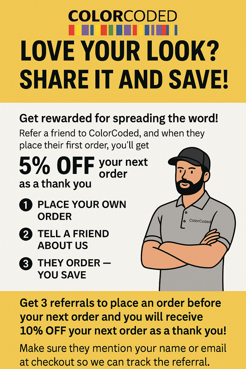Flyer explaining the ColorCoded Workwear referral scheme