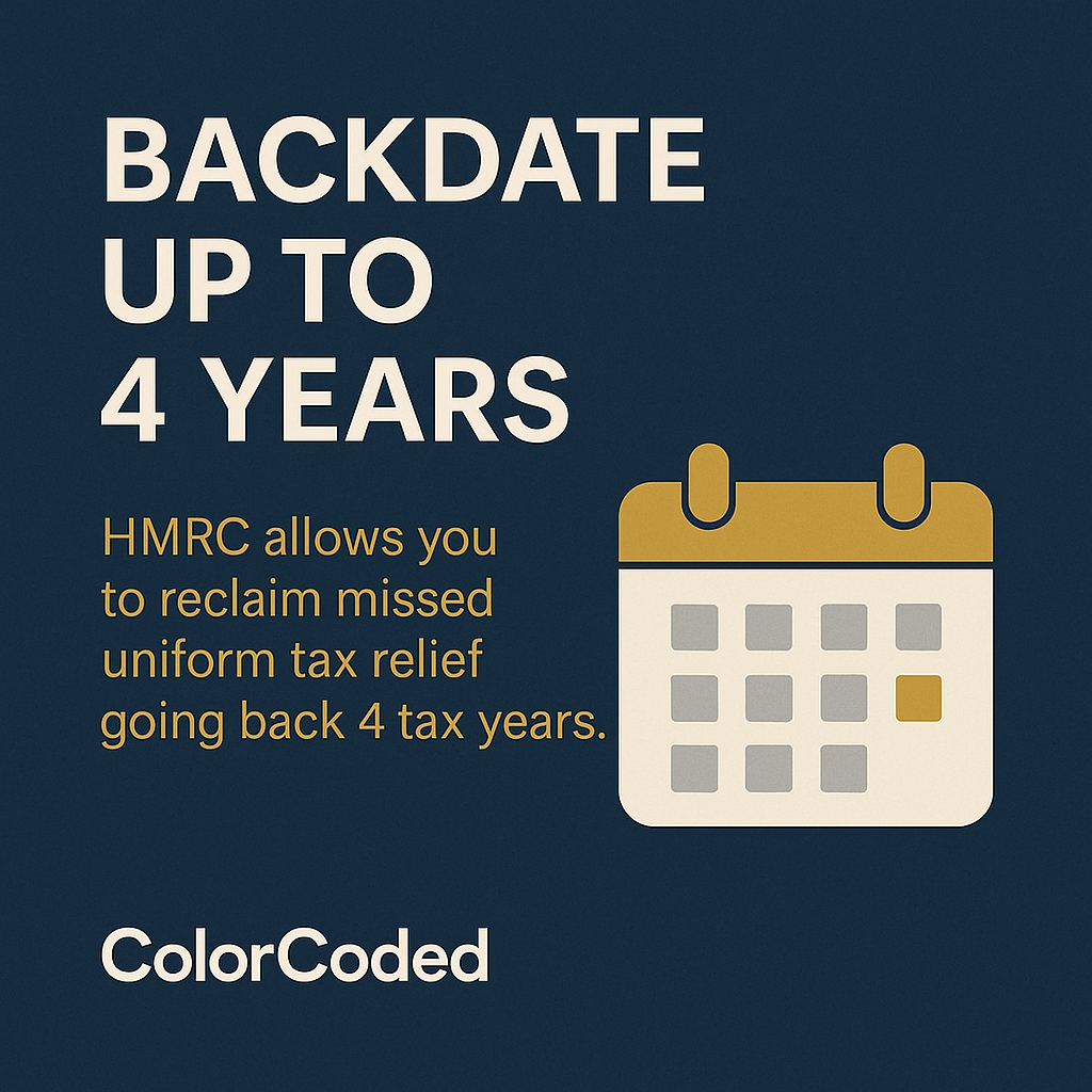 Flyer highlighting reclaim missed uniform tax relief - ColorCoded Workwear