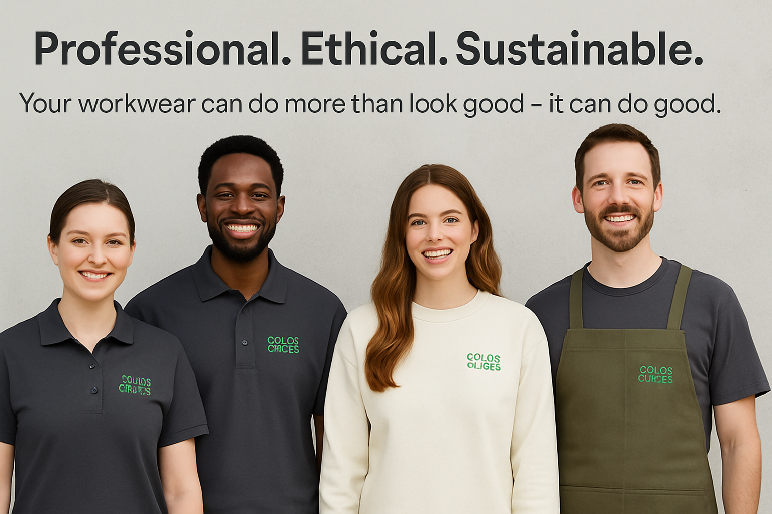a team wearing ethically sourced branded work uniforms - ColorCoded Workwear