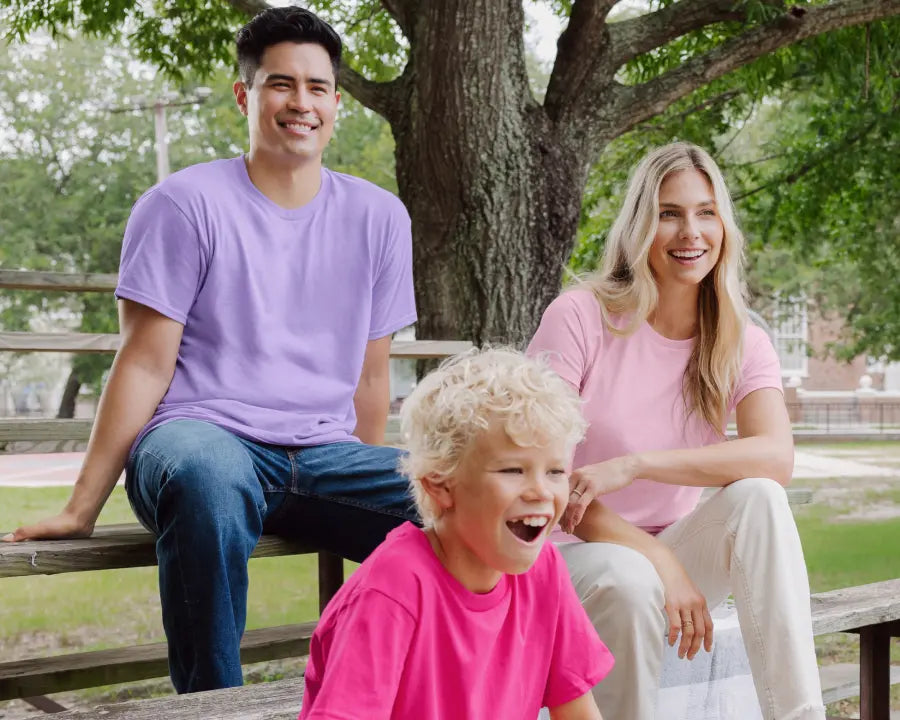Family wearing Gildan tee-shirts - Color Coded Workwear