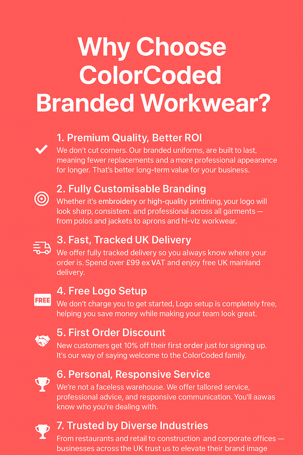 Flyer showing why to choose ColorCoded Workwear 