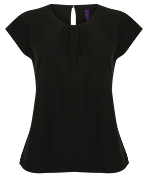 Women's pleat front short sleeve blouse
