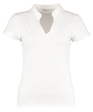 Women's corporate short-sleeved top v-neck mandarin collar (regular fit)