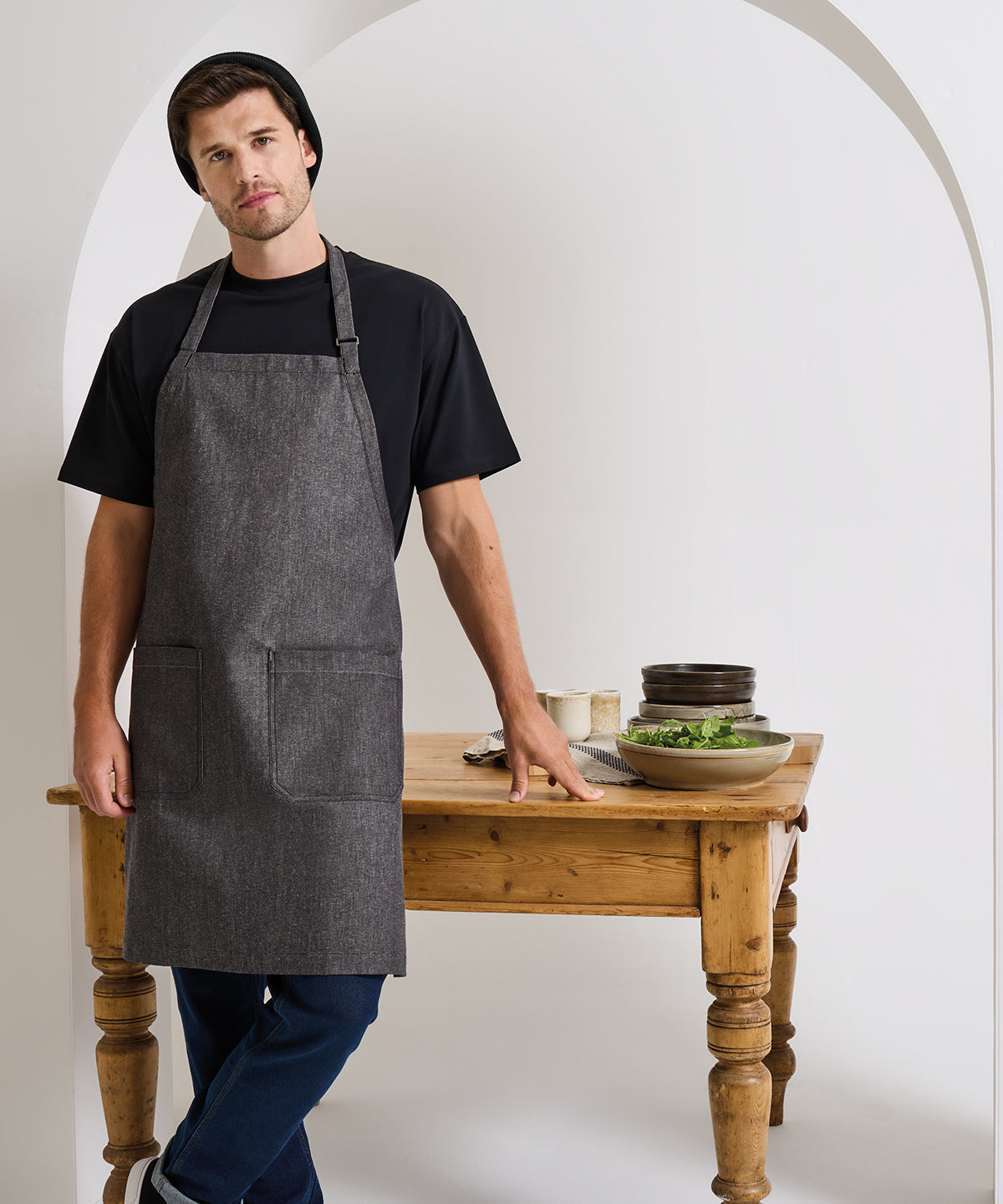 Cotton denim bib apron, organic and Fairtrade certified