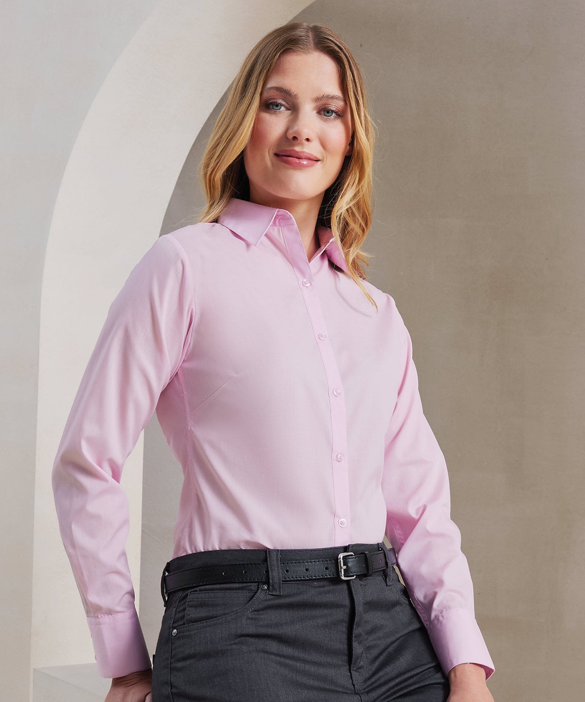 Premier PR300 Women's Long Sleeve Poplin Blouse | Embroidered Corporate Uniform Blouse