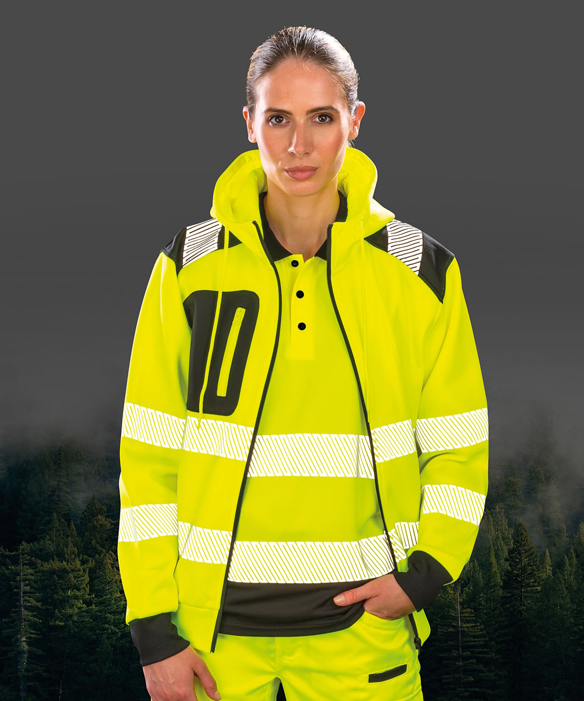 Result R503X Recycled Robust Zipped Safety Hoodie | Embroidered Hi-Vis Workwear
