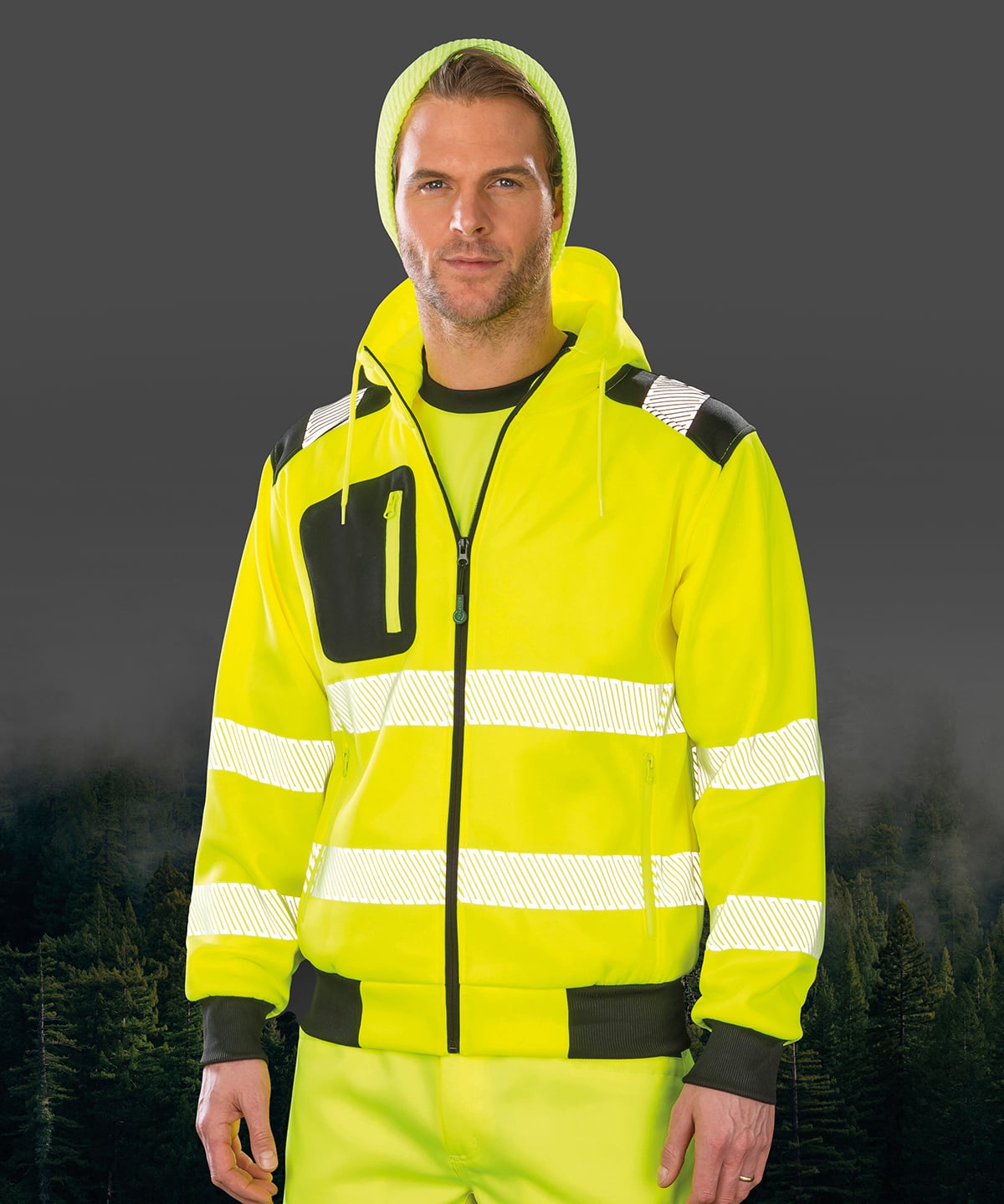 Result R503X Recycled Robust Zipped Safety Hoodie | Embroidered Hi-Vis Workwear