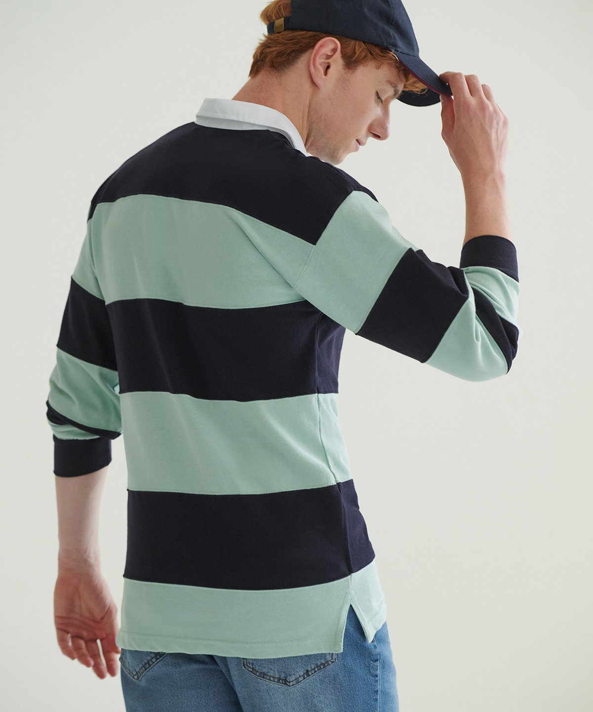 FR08M | Sewn stripe long sleeve rugby shirt | Front Row