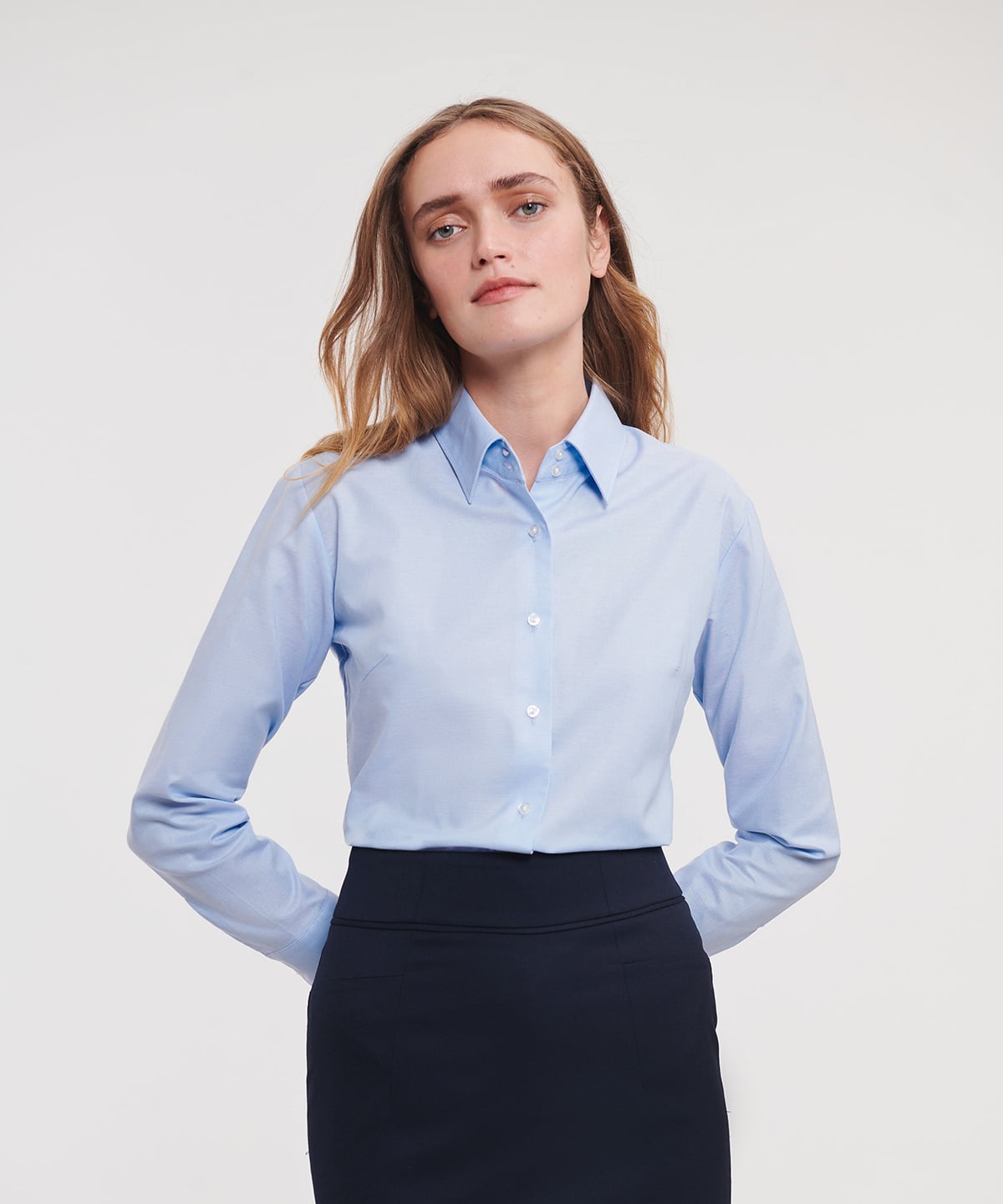 Russell J932F Women's Long Sleeve Easycare Oxford Shirt | Embroidered Corporate Shirt