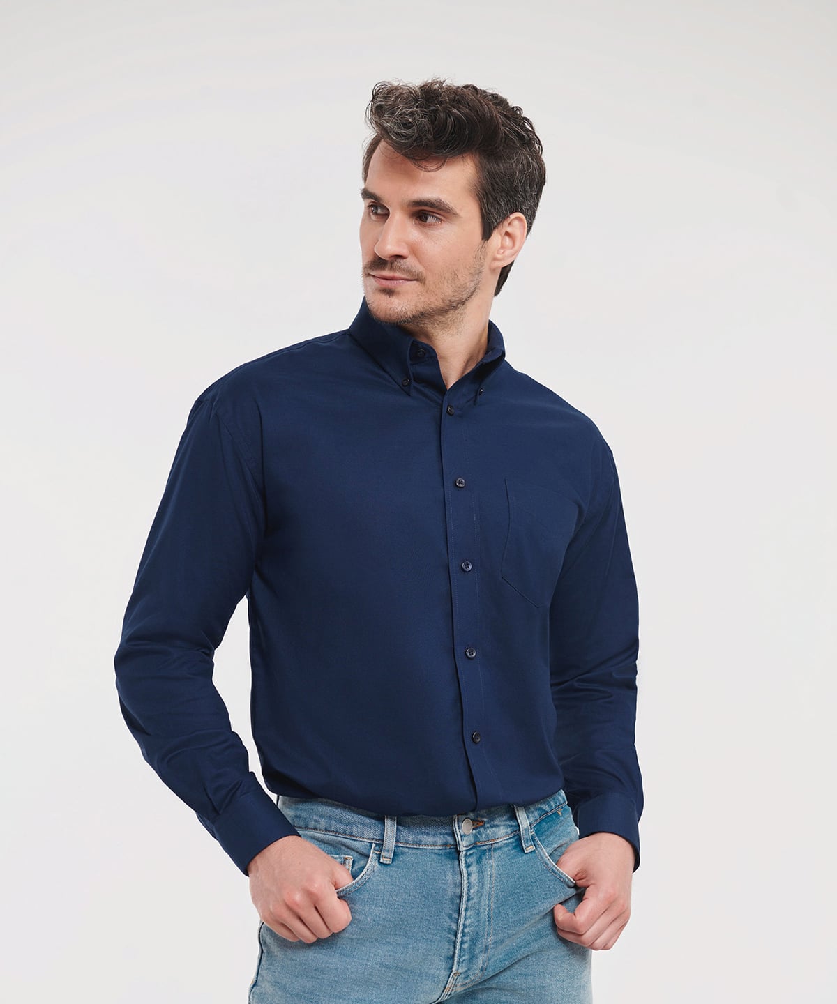 Russell J932M Men's Long Sleeve Easycare Oxford Shirt | Embroidered Corporate Shirt