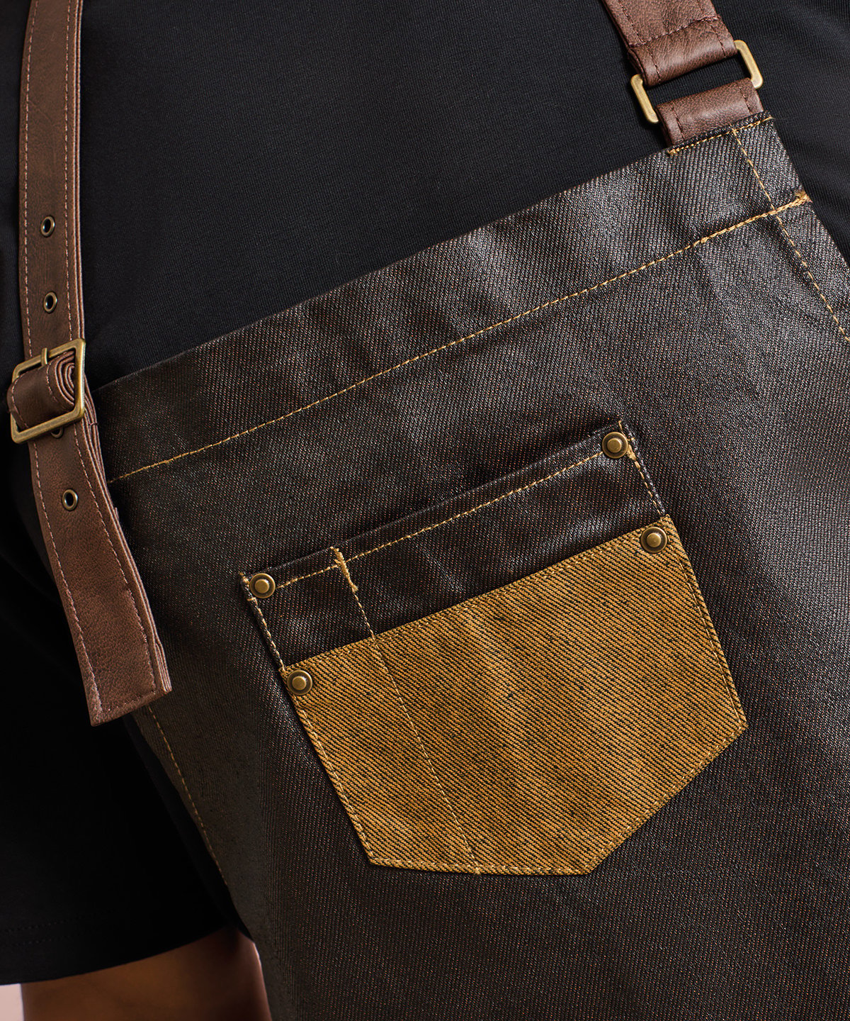 PR136 | Division waxed-look denim bib apron with faux leather | Premier