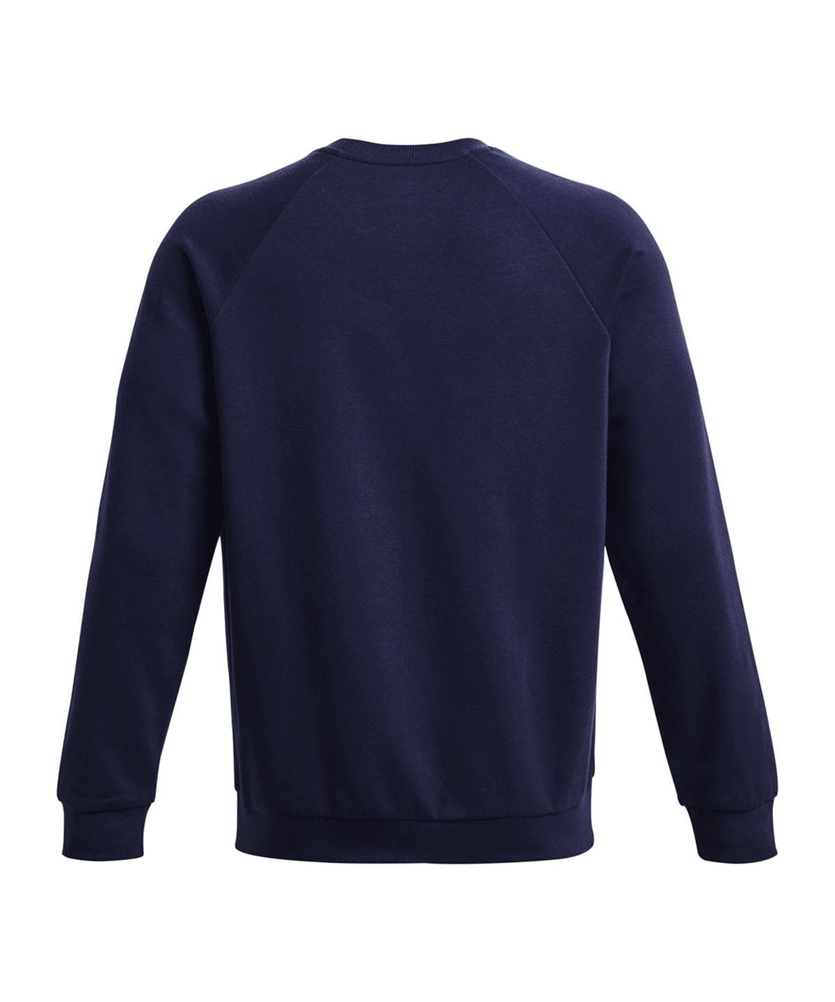 A dark navy blue crewneck sweatshirt shown from the back, featuring raglan sleeves and ribbed cuffs and hem, displayed on a clean white background.